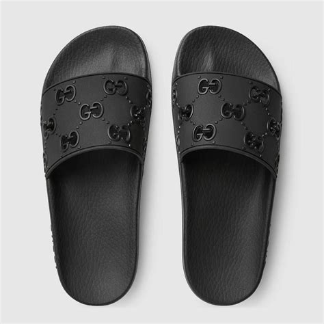 gucci black rubber slides womens|Gucci slides women fit.